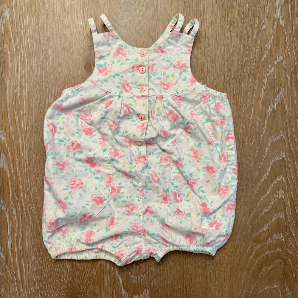 Mine Alone Floral Pastel Toddler Cotton Vintage 80s Romper With Pockets, 4T, EUC